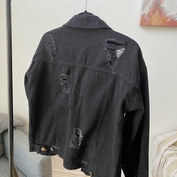 Distressed Black Denim Jacket - Picture 2 of 2